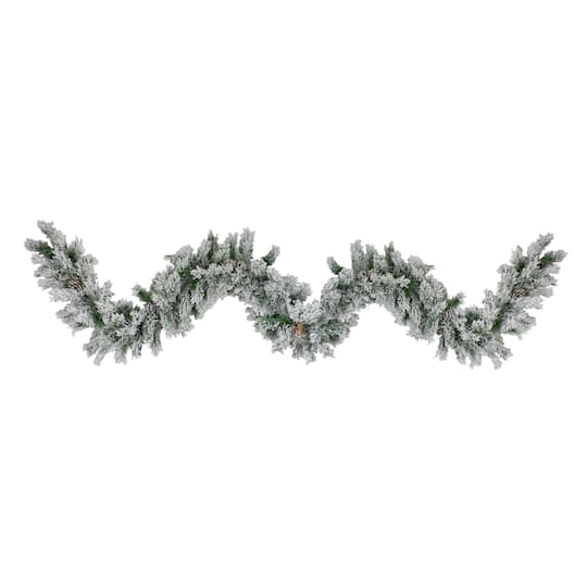 9Ft White & Green Flocked Angel Pine with Pinecones Garland By Northlight | 9 ft | Michaels®